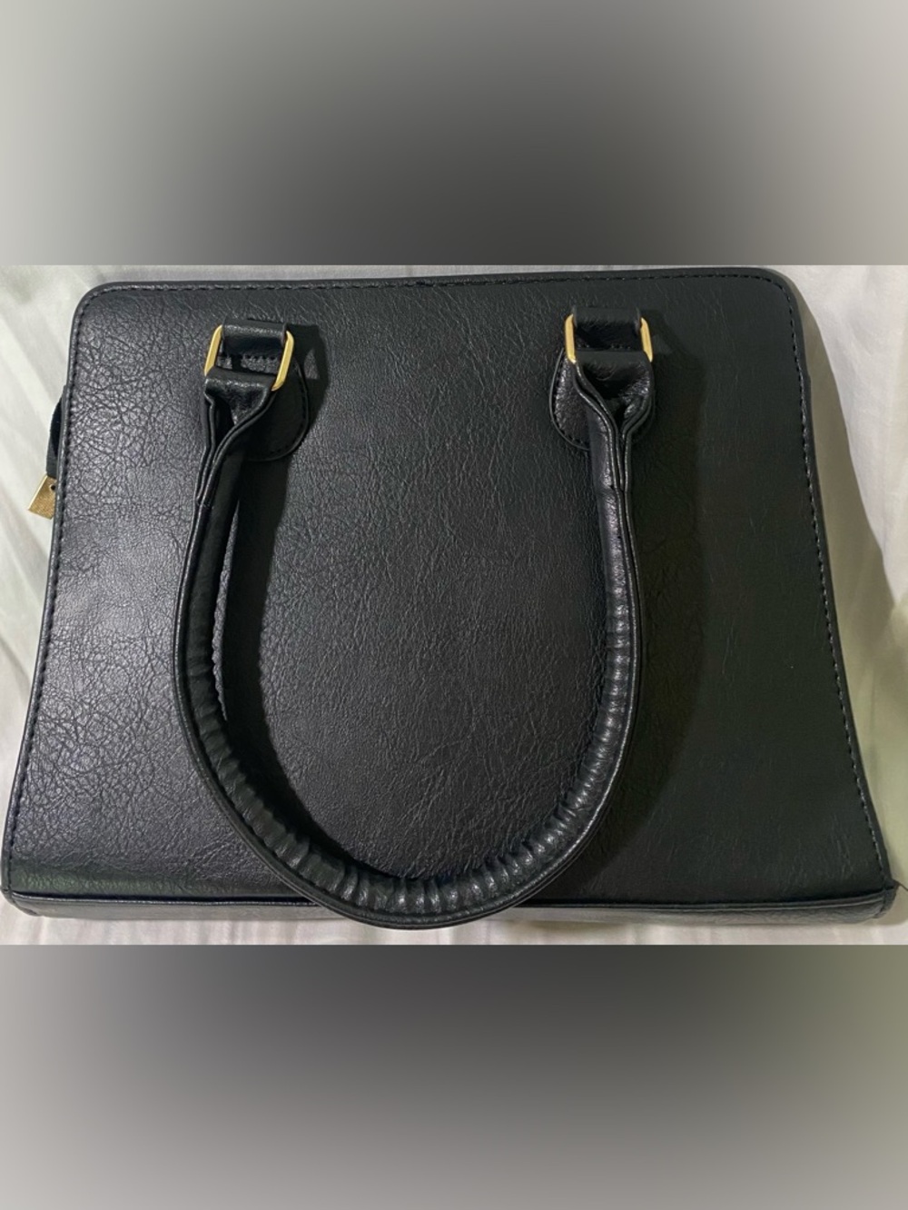 BLACK QUILTED SATCHEL HANDBAG WITH GOLD HARDWARE - Picture 8 of 16